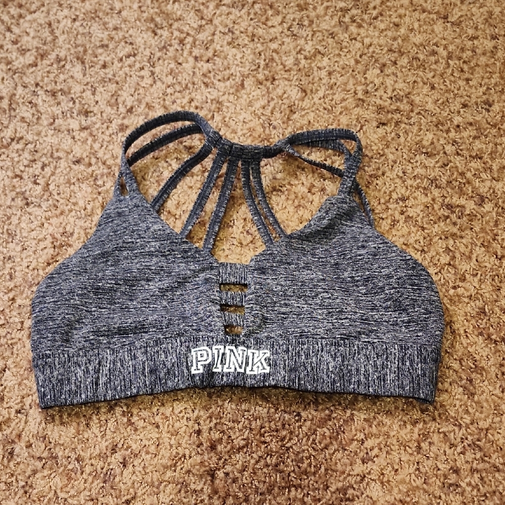 PINK Victoria's Secret Black and Gray Sports Bra